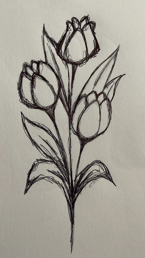 Desenhos Fofos: Tulipa simples a lápis para desenhar