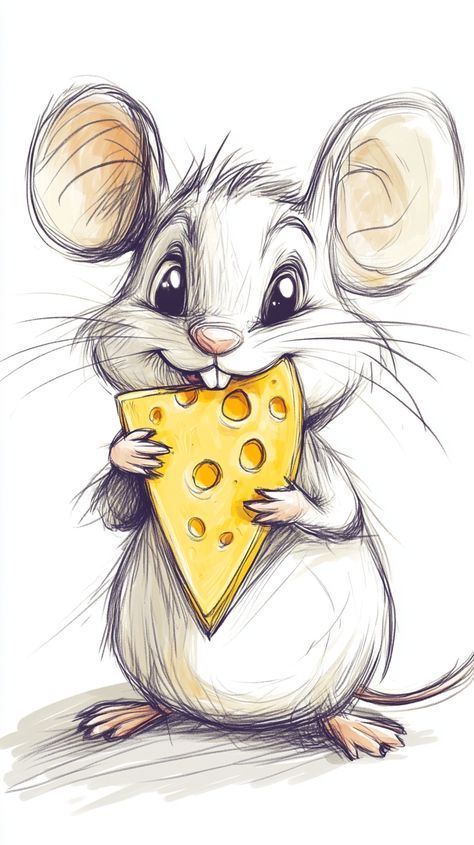 Desenhos Fofos: Ratinho fofo com queijo para desenhar