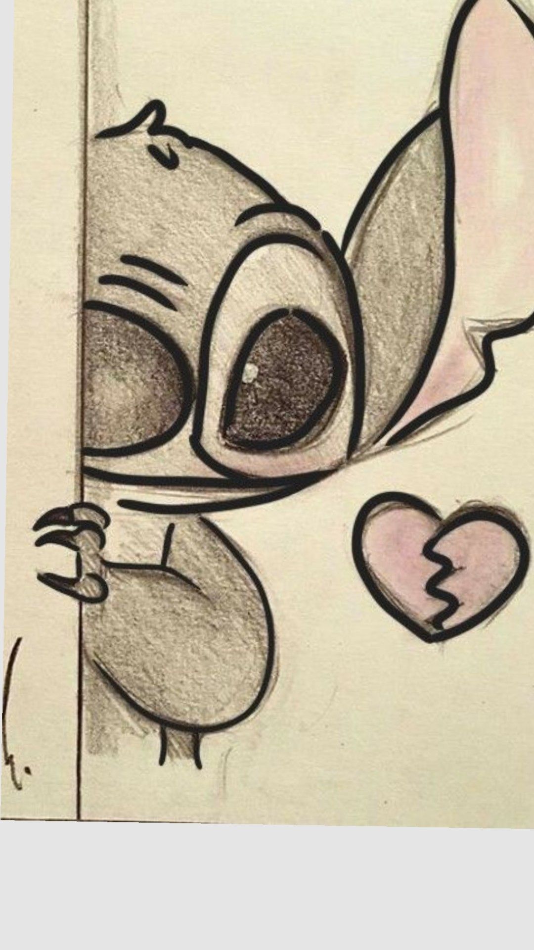 Desenhos Fofos: Stitch olhando atrás da parede