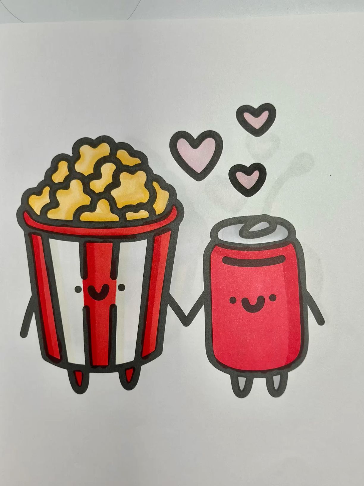 Desenhos Fofos: Pipoca e lata de refrigerante felizes