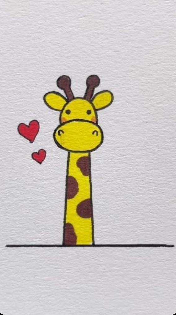 Desenhos Fofos: Girafa fofa com corações para desenhar