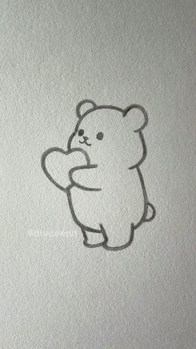 Desenhos Fofos: Urso fofo com coração fácil desenhar