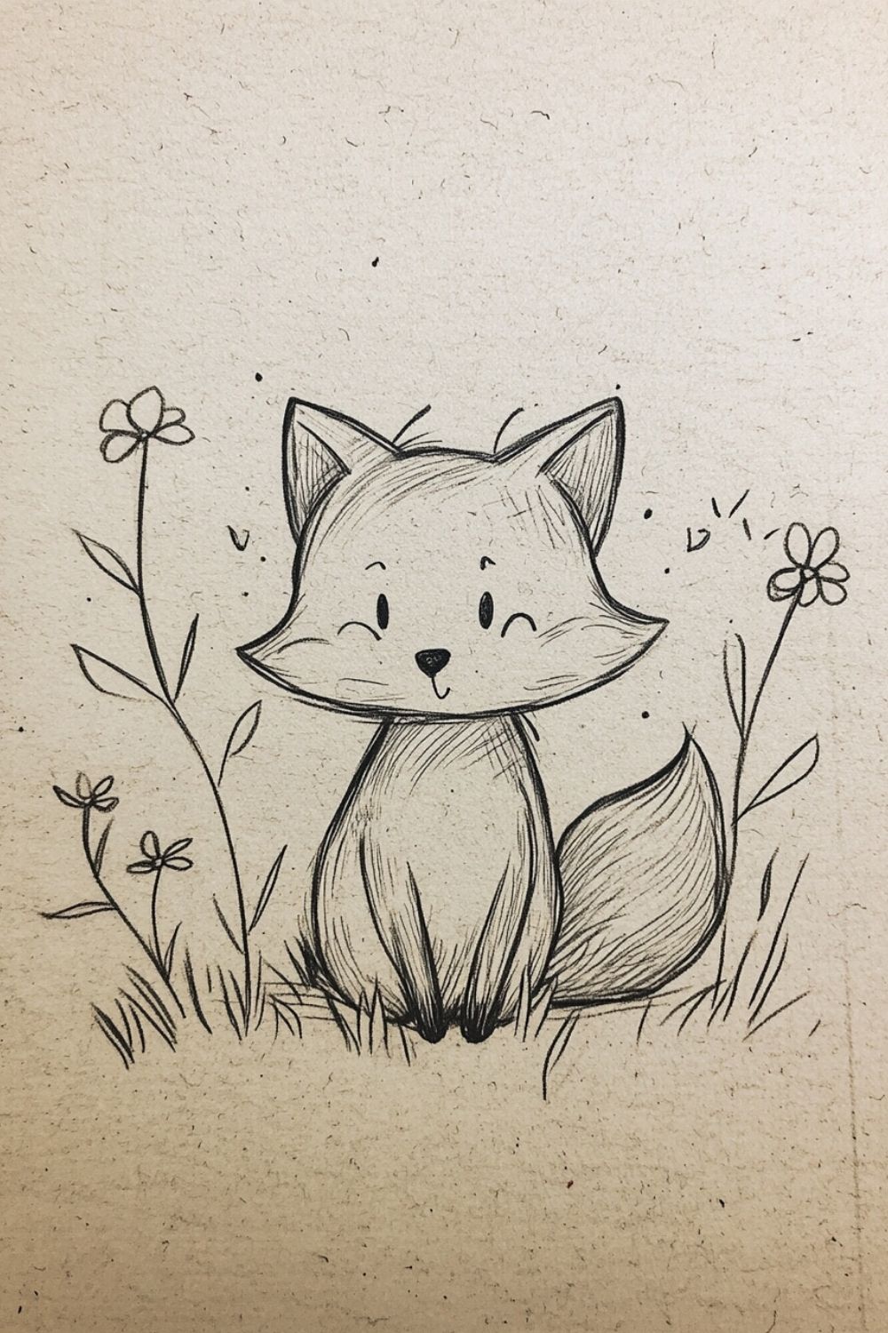 Desenhos Fofos Raposa fofa e flores para desenhar