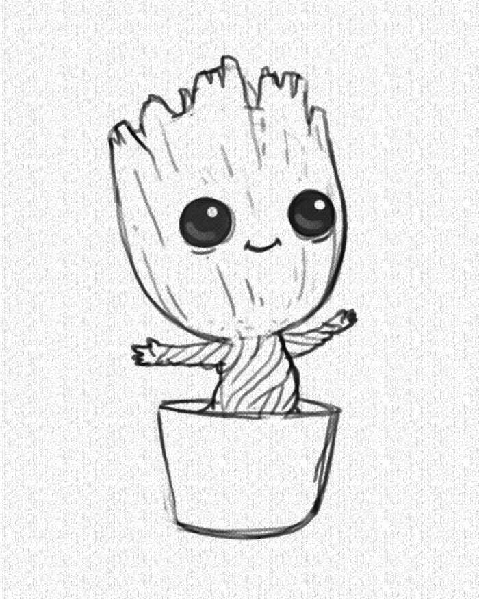 Desenhos Fofos: Groot em vaso para desenhar