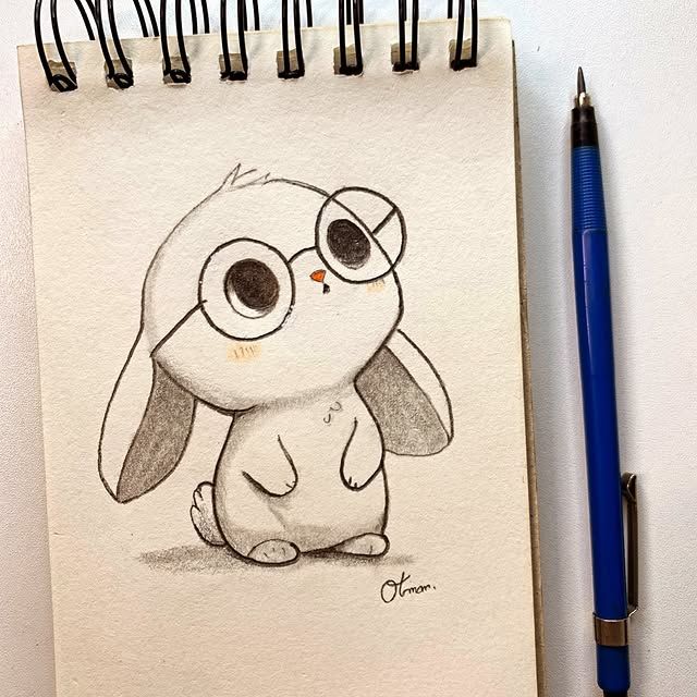 Desenhos Fofos: Coelho fofo com óculos para desenhar