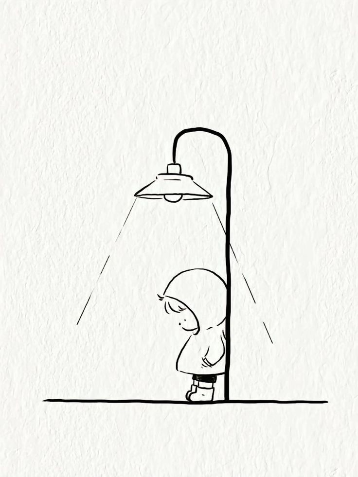 Desenhos Fofos: Criança embaixo de um poste de luz