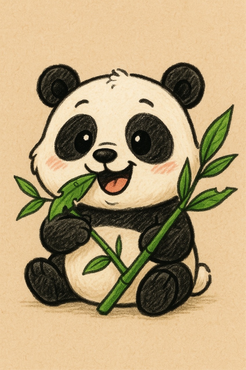Desenhos Fofos: Panda fofo segurando bambu