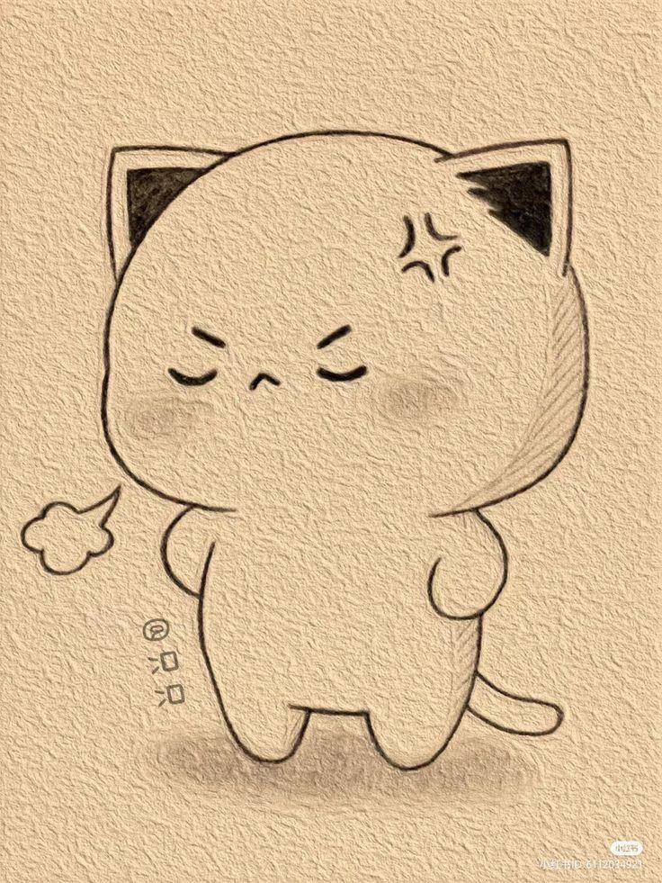 Desenhos Fofos: Gatinho zangado para desenhar