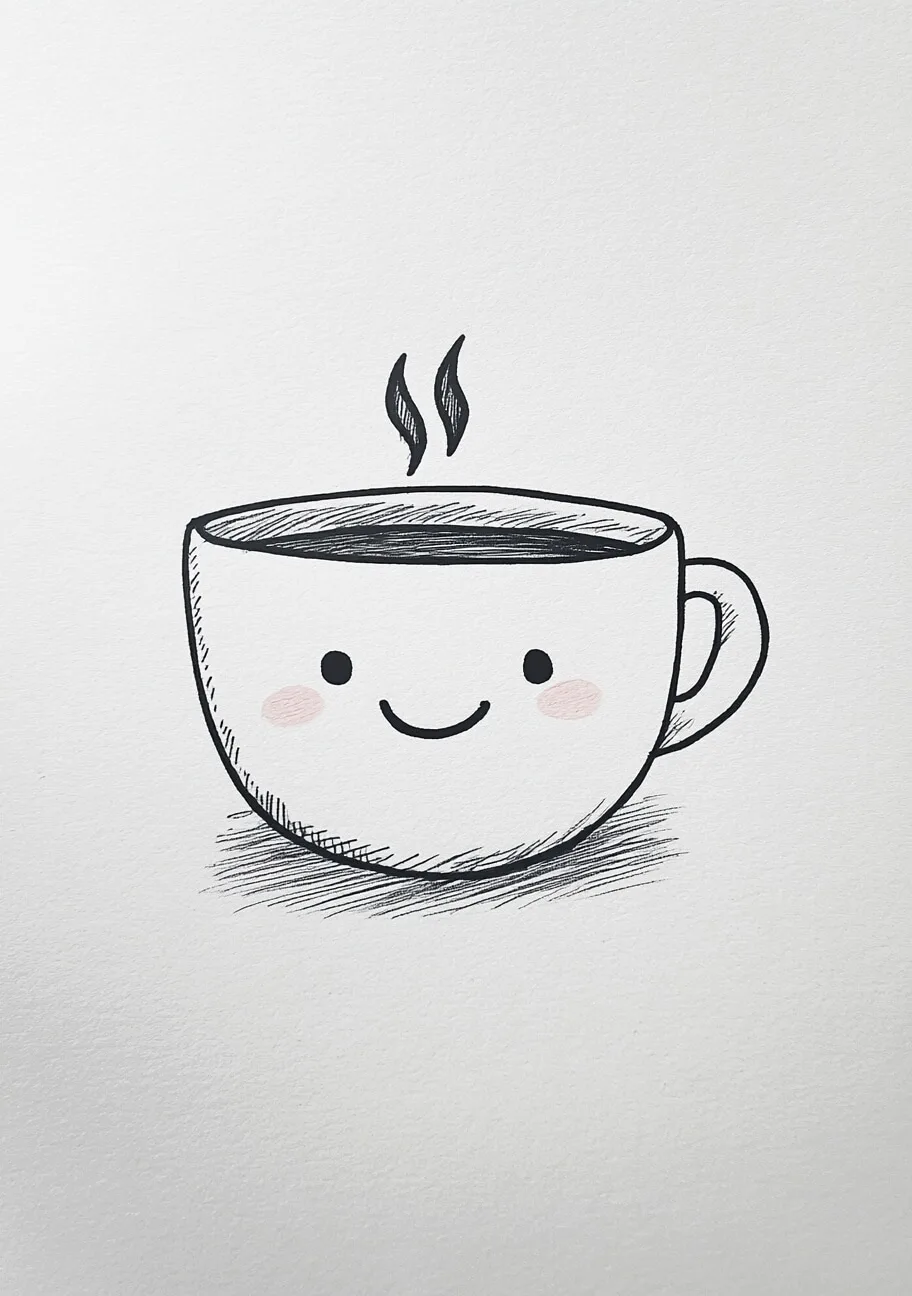 Desenhos Fofos: Xícara de café fofa para desenhar