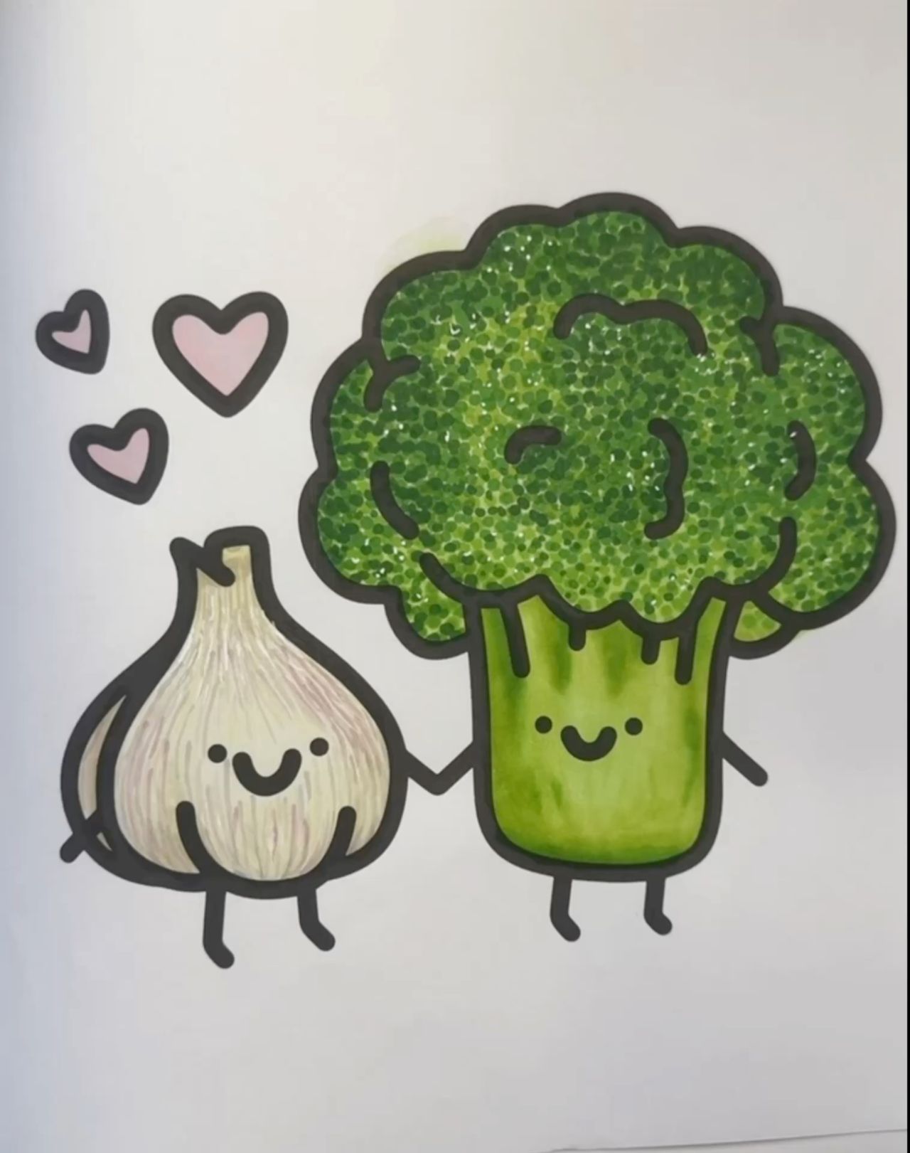 Desenhos Fofos: alho e brócolis fofos para desenhar