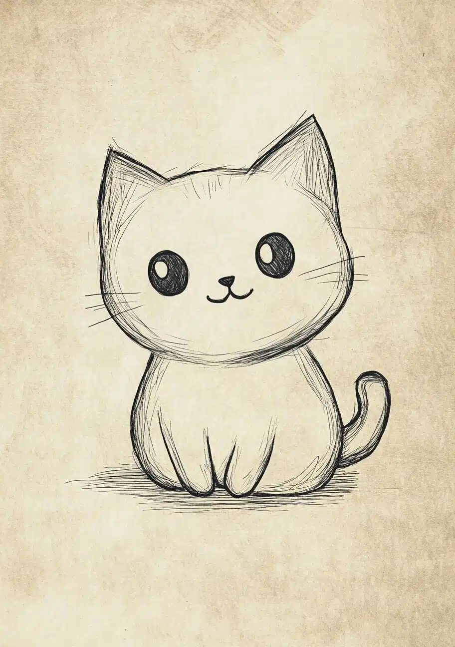 Desenhos Fofos: Gato fofo a lápis para desenhar