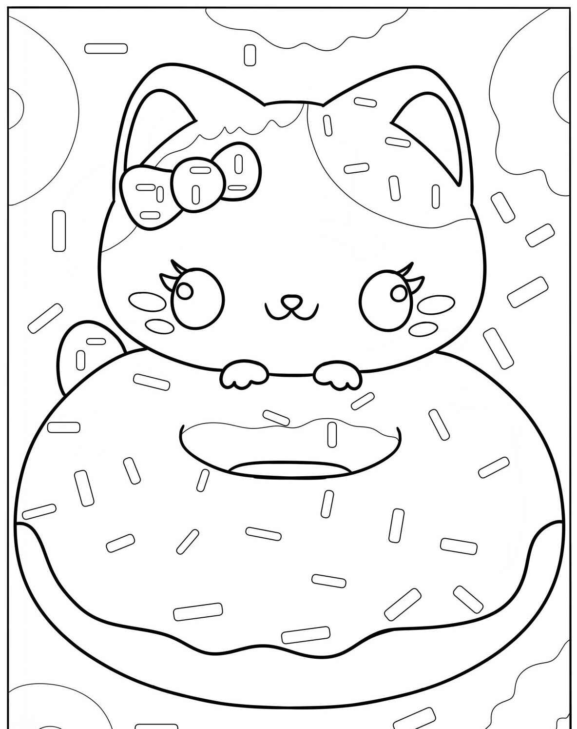 Desenho Fofo de Gatinho com Donut para colorir