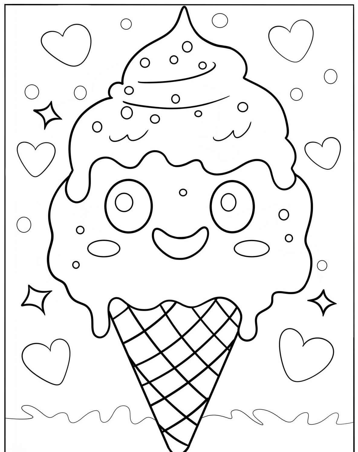 Desenho Fofo de sorvete sorridente para colorir