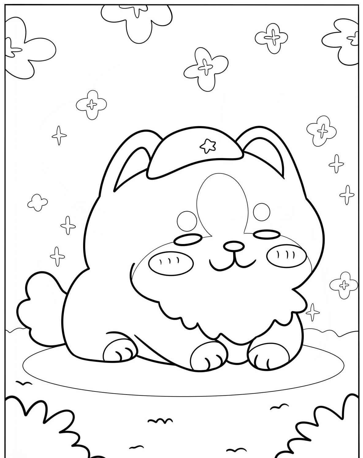 Desenho Fofo de cãozinho com boné para colorir