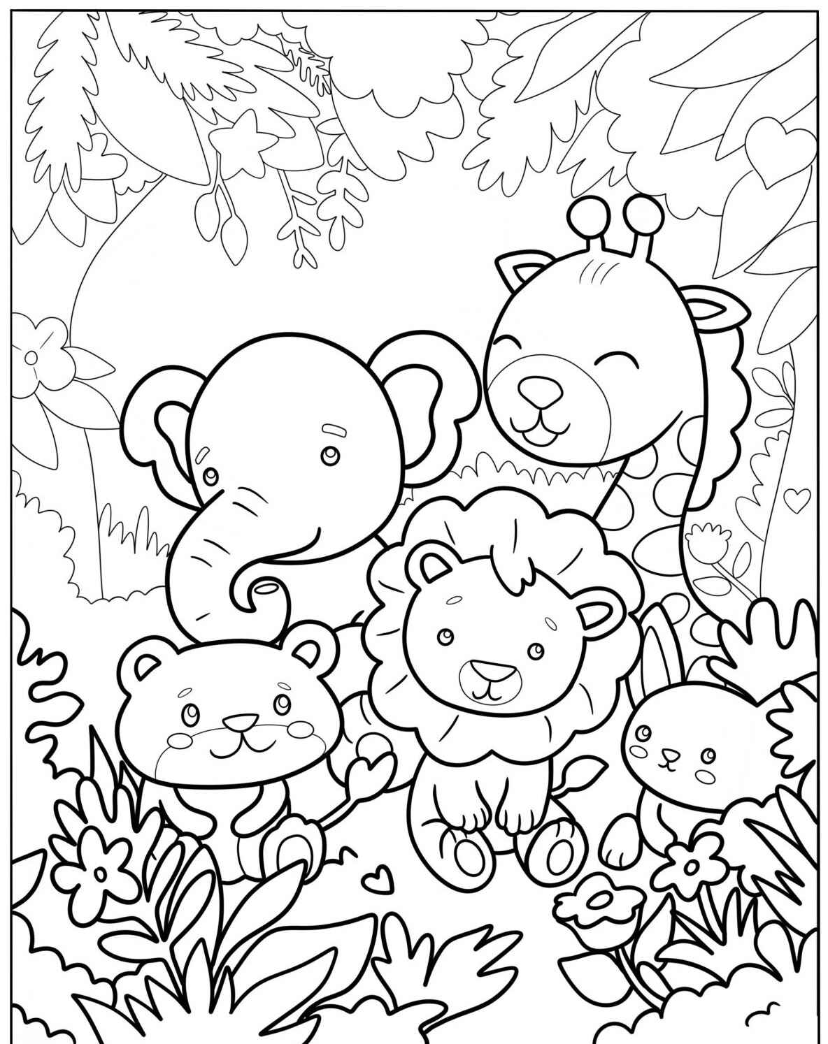 Desenho Fofo de Animais na Floresta para colorir