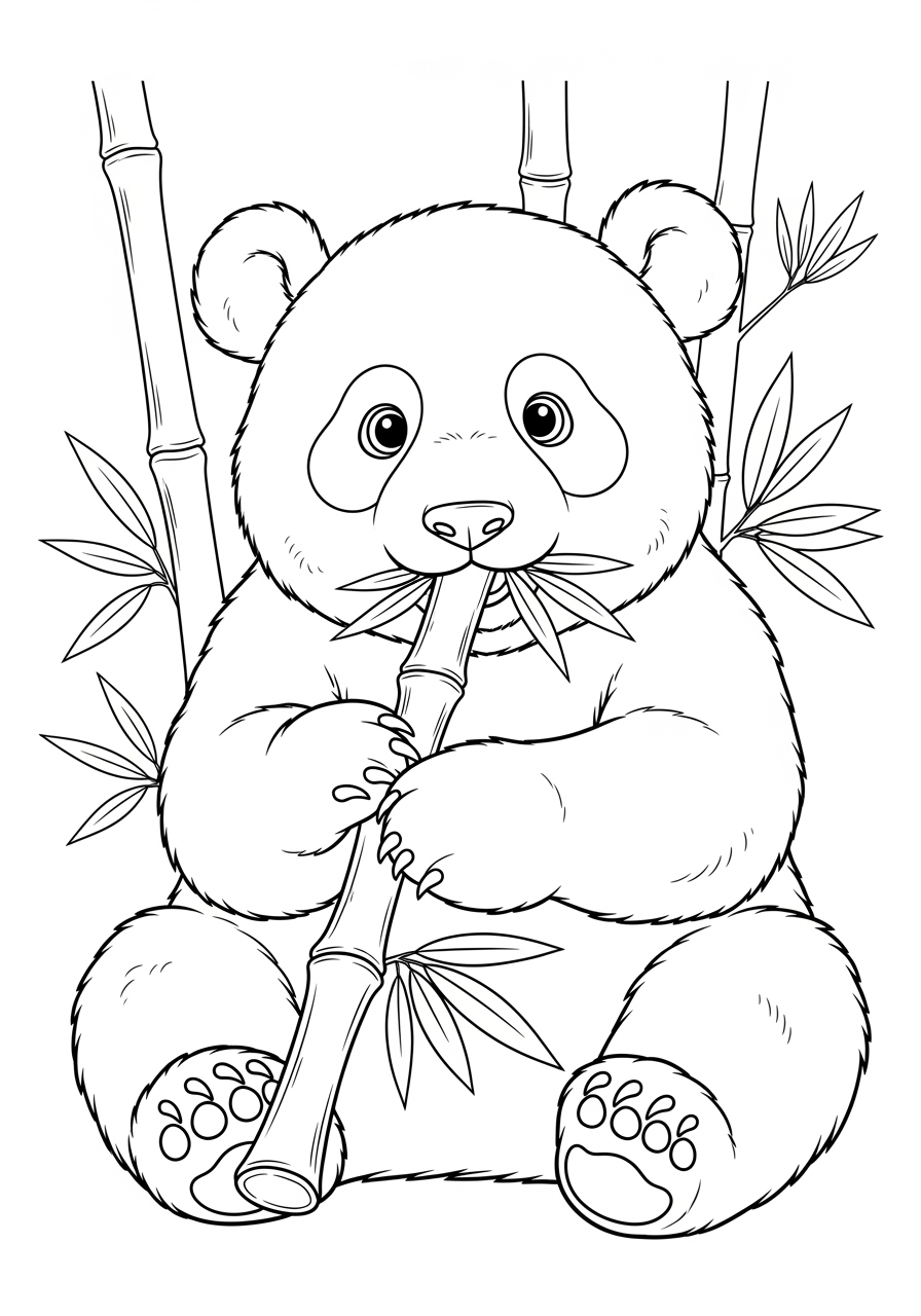 Desenho Fofo de um Panda comendo bambu para colorir