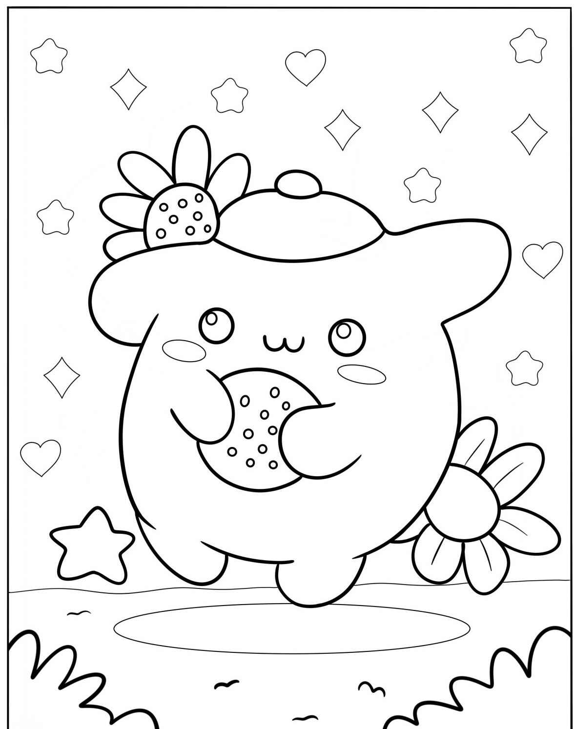 Desenho Fofo de criatura com chapéu e biscoito