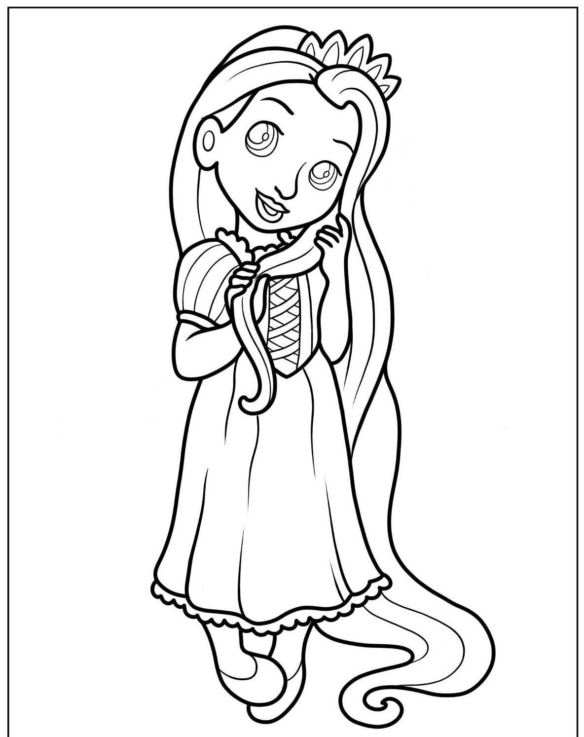 Desenho Fofo de uma princesa com cabelos longos para colorir