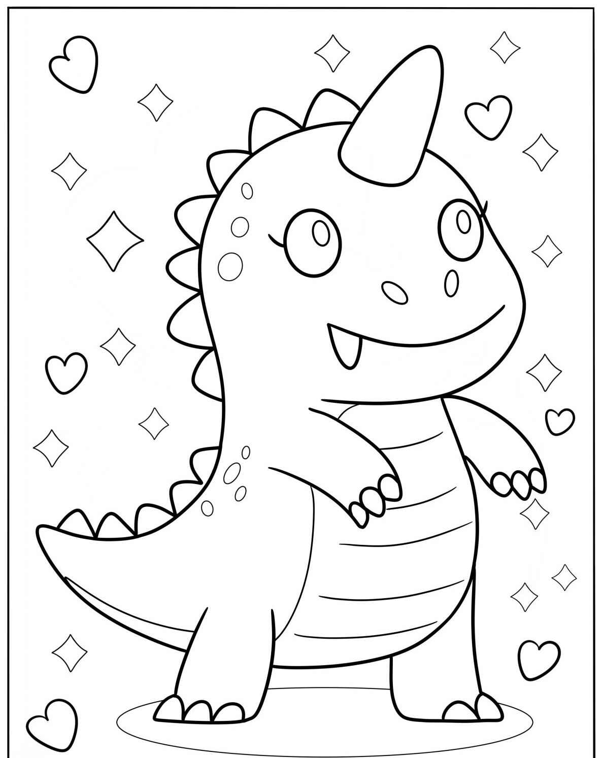 Desenho Fofo de um dinossauro sorridente para colorir