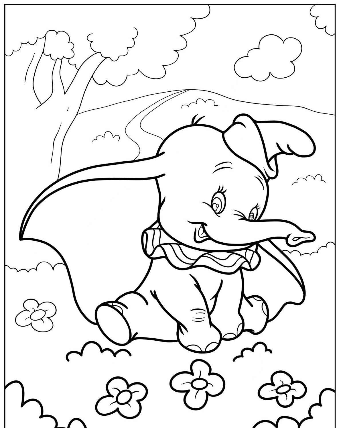 Desenho Fofo de elefante com orelhas grandes para colorir