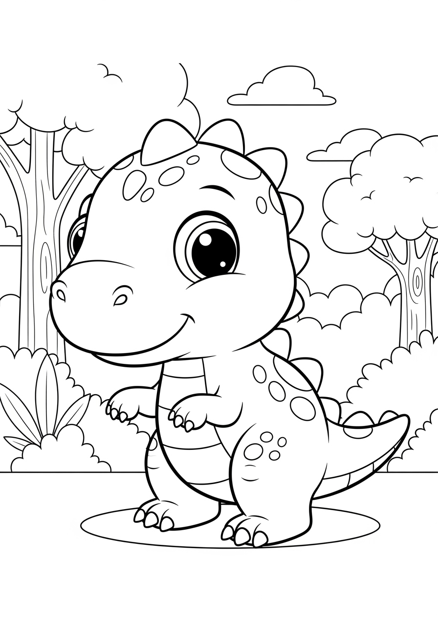 Desenho Fofo de dinossauro sorridente para colorir
