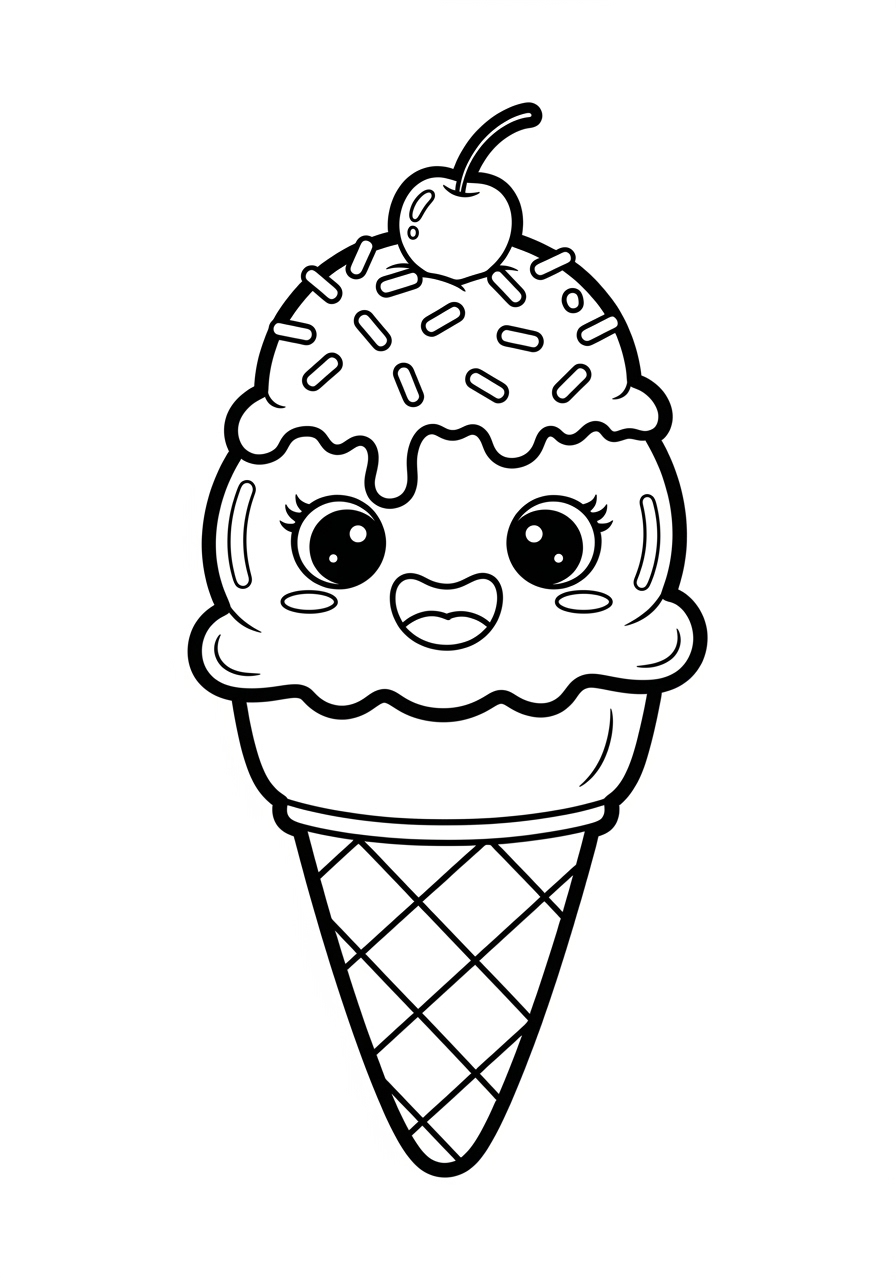 Desenho Fofo de sorvete com rostinho sorridente