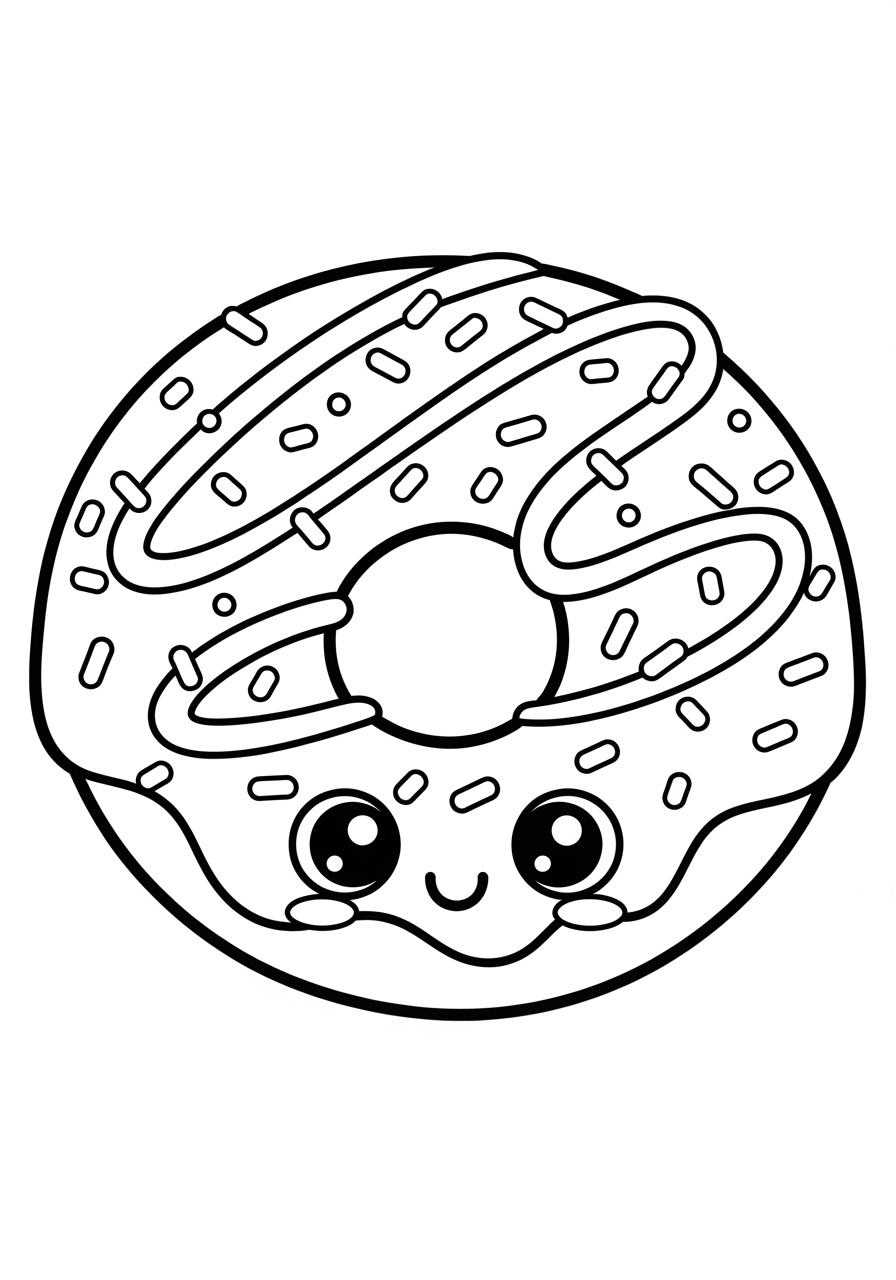 Desenho Fofo de Donut sorridente para colorir