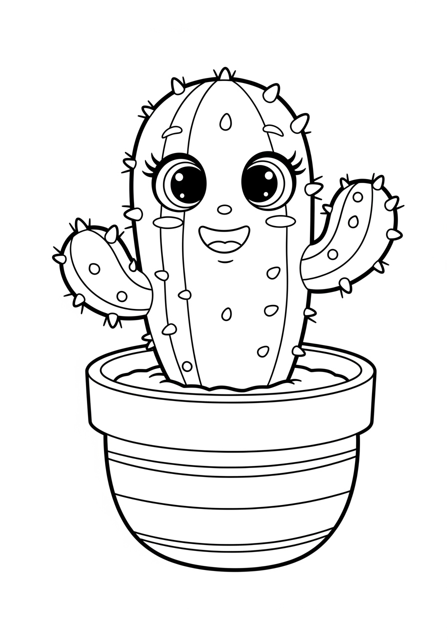 Desenho Fofo de cacto sorridente em vaso para colorir