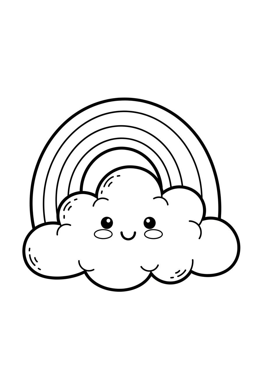 Desenho Fofo de uma nuvem sorrindo com arco-íris
