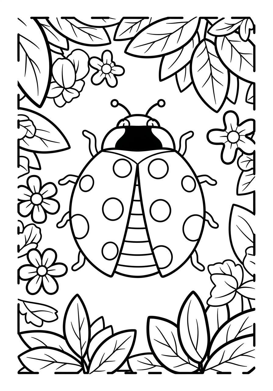 Desenho Fofo de joaninha entre flores para colorir