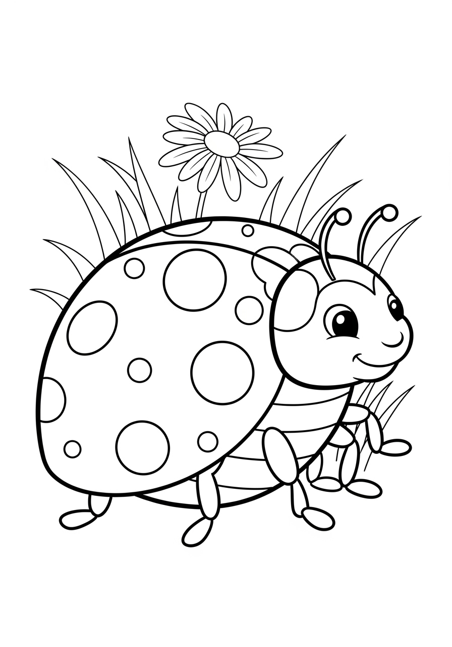 Desenho Fofo de joaninha sorrindo com flor