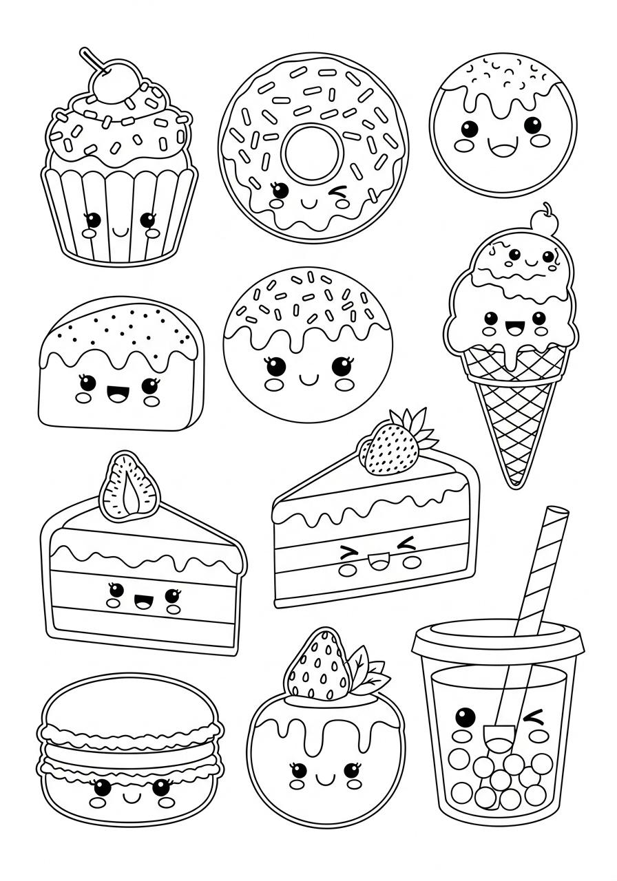 Desenho Fofo de doces sorridentes para colorir