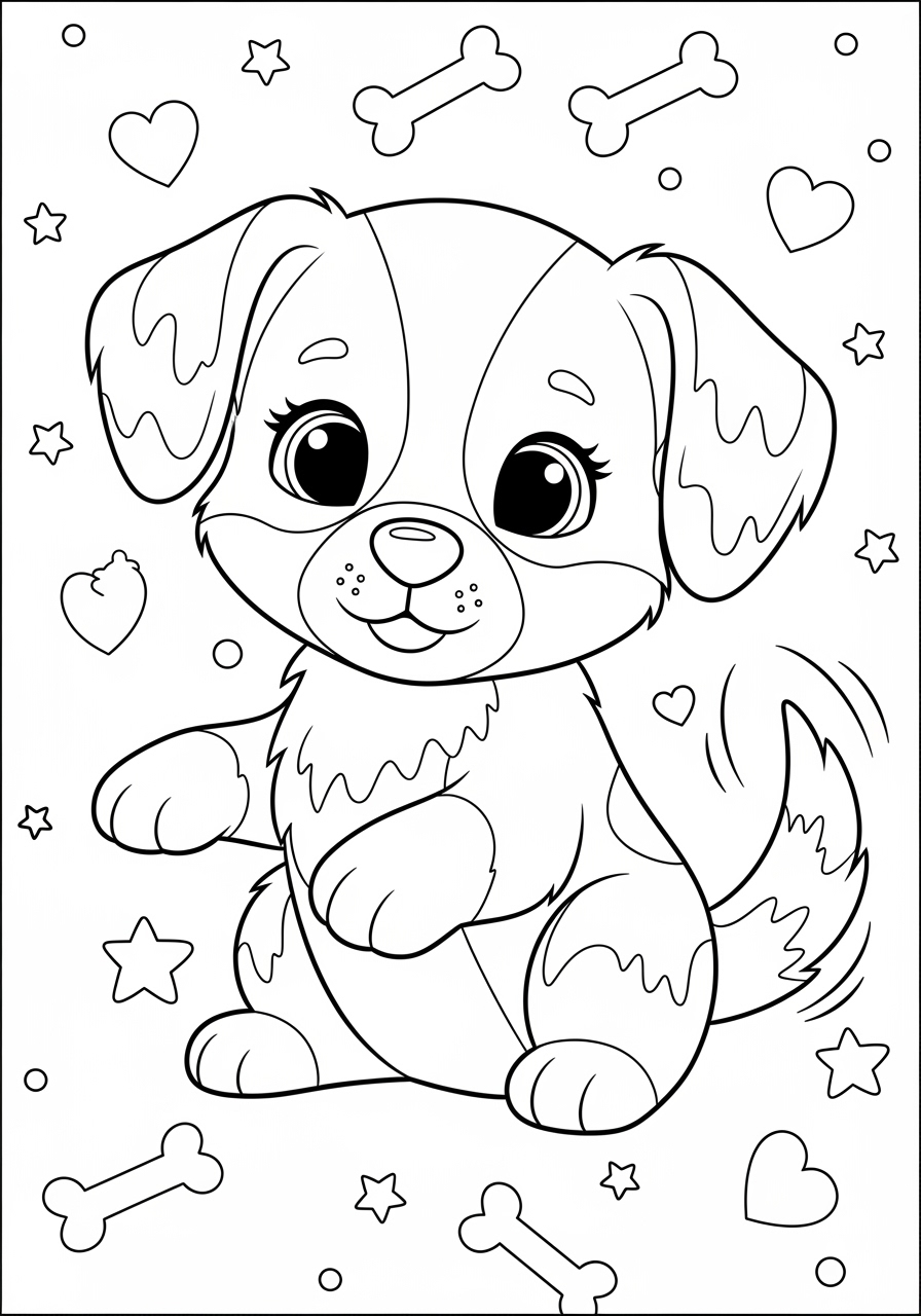 Desenho Fofo de um cachorro brincalhão para colorir
