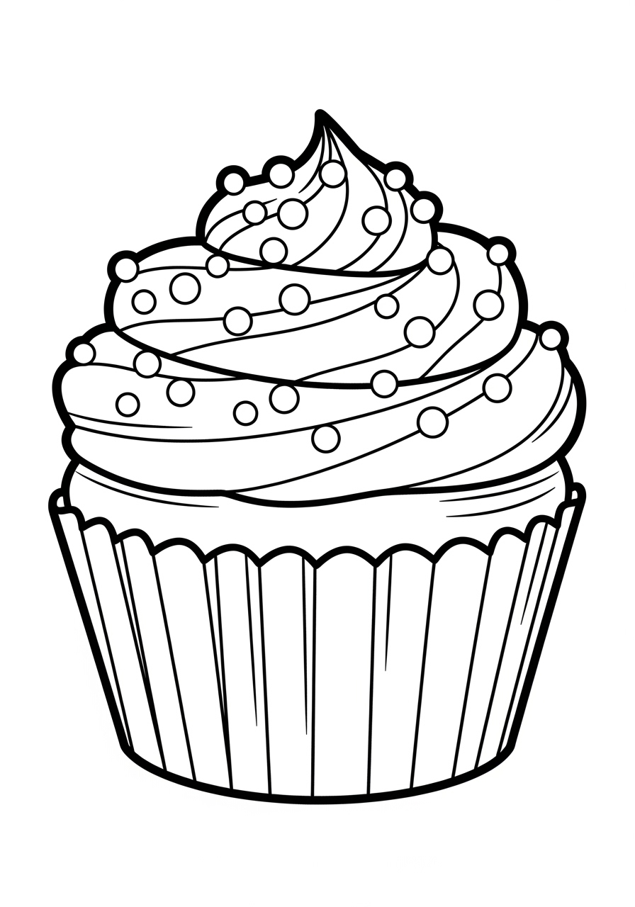Desenho Fofo de cupcake com cobertura para colorir