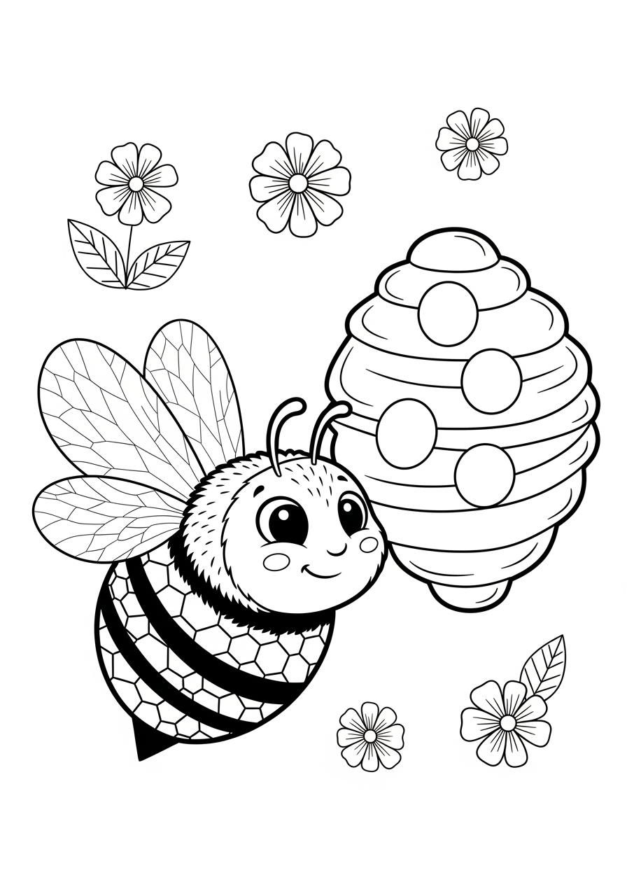 Desenho Fofo de uma Abelhinha com flores