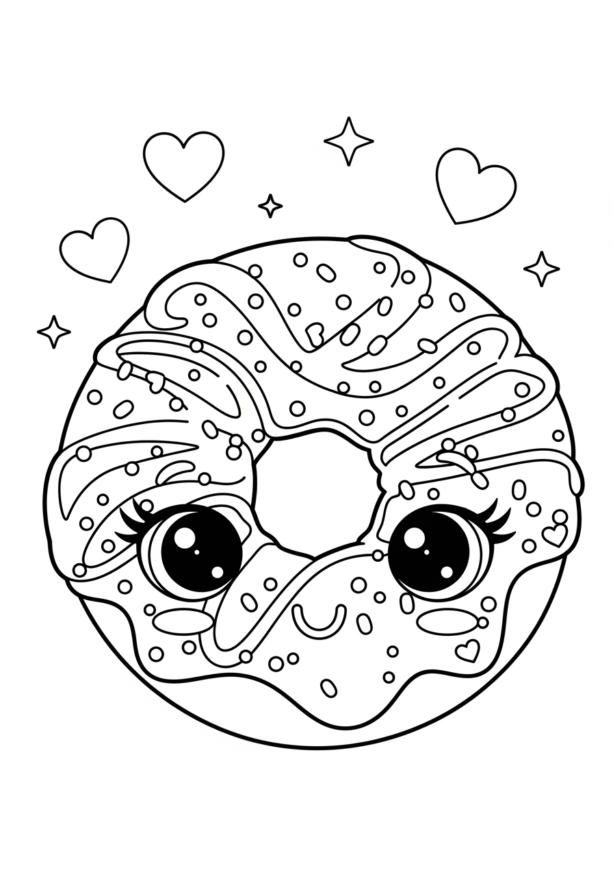 Desenho Fofo de Donut Feliz com Olhos Grandes