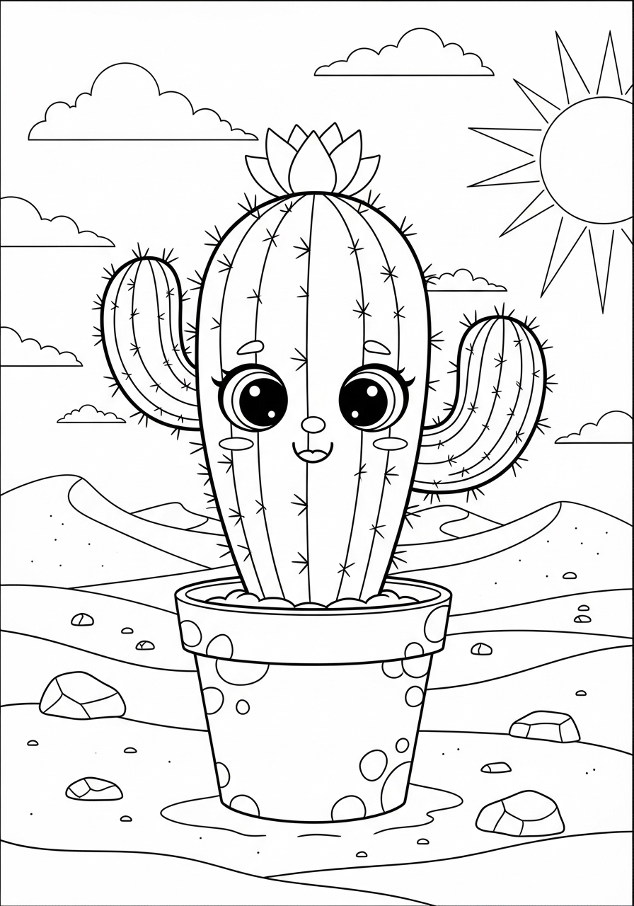 Desenho Fofo de um Cacto sorridente para colorir