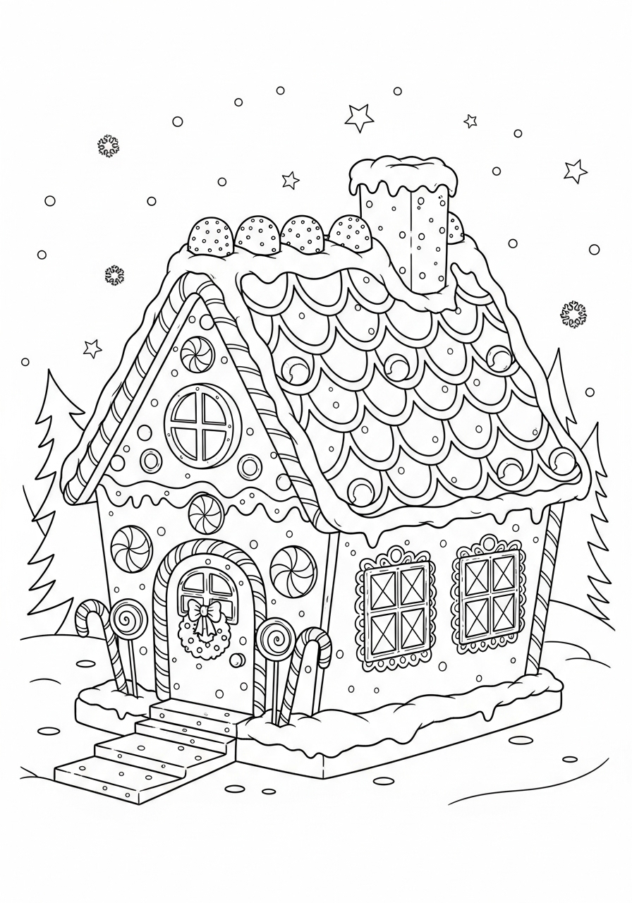 Desenho Fofo de uma Casinha de Biscoito para colorir