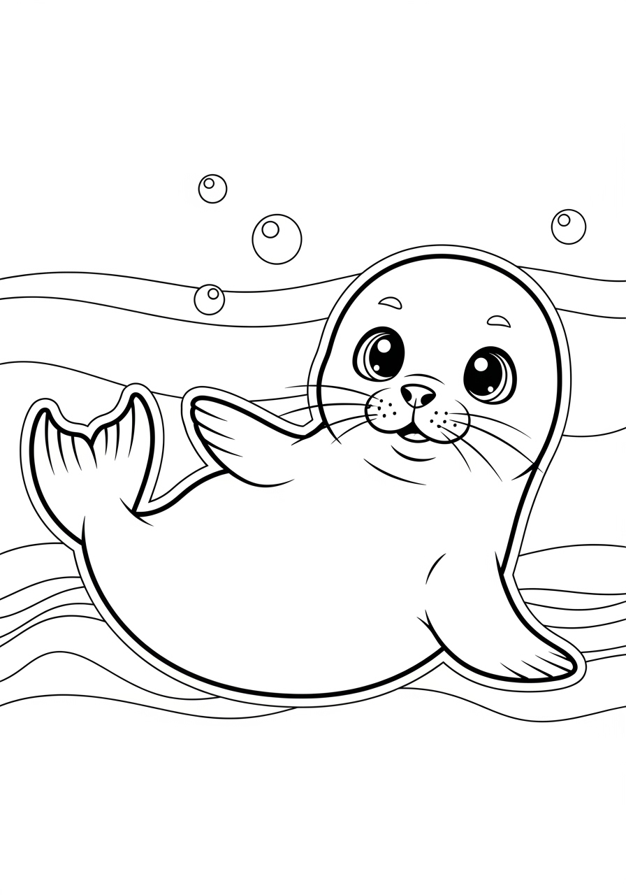Desenho Fofo de uma Foca sorrindo na água