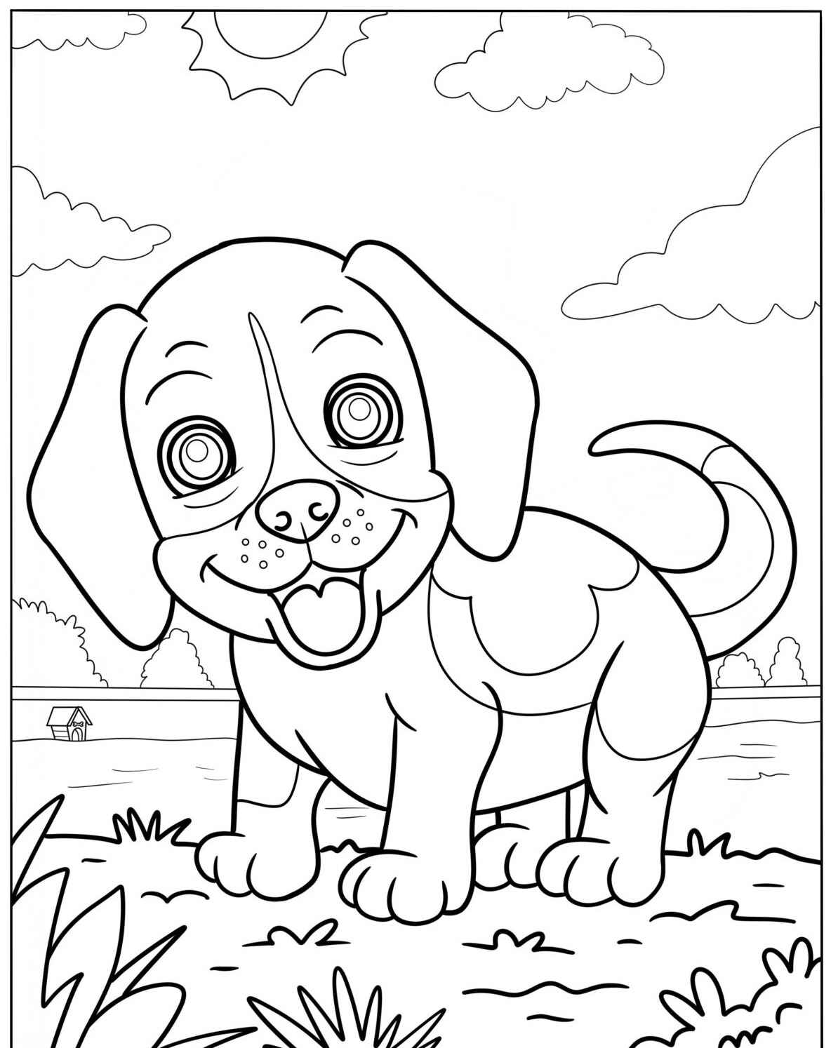 Desenho Fofo de um cãozinho sorridente para colorir