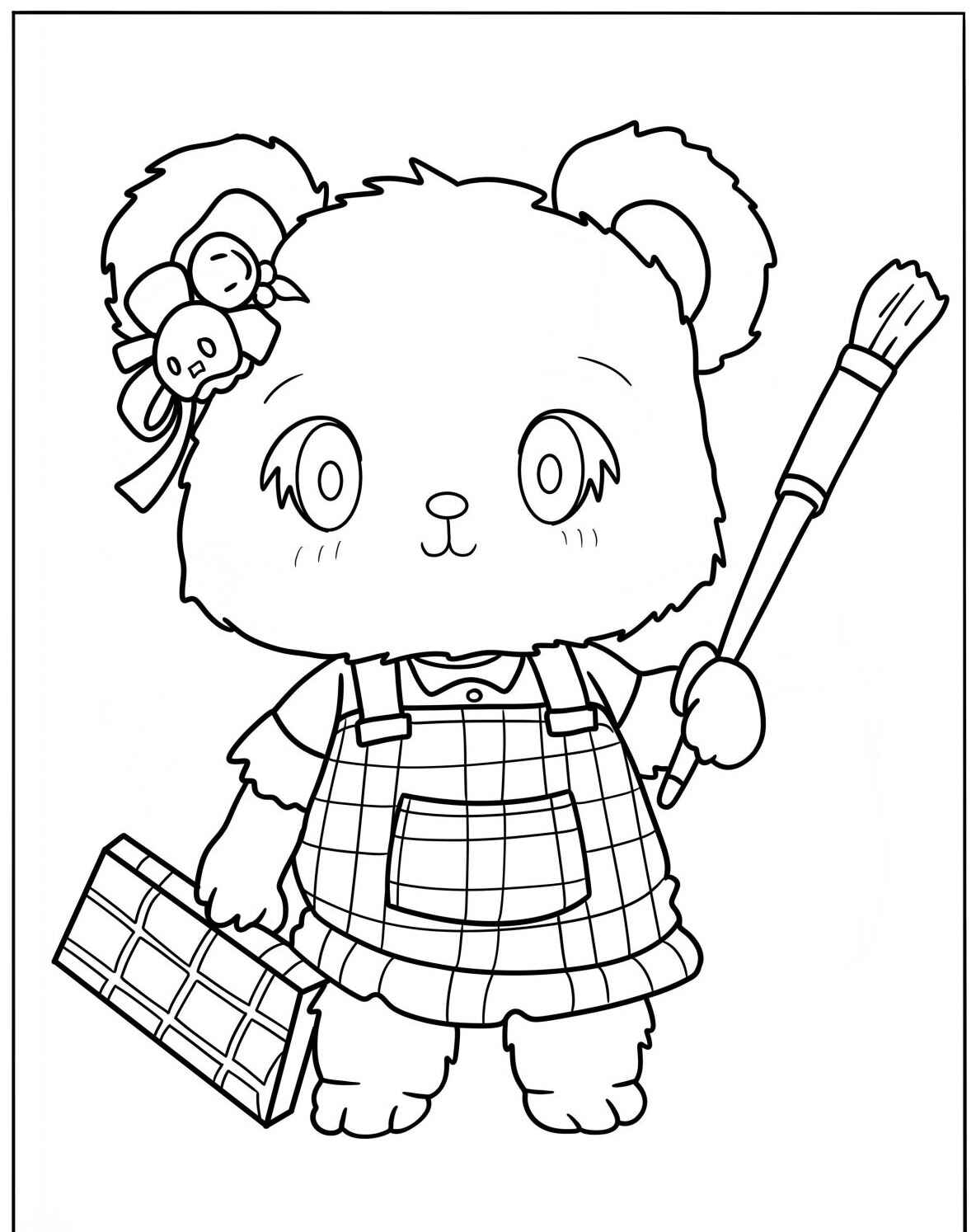 Desenho Fofo de um urso com pincel e chocolate para colorir