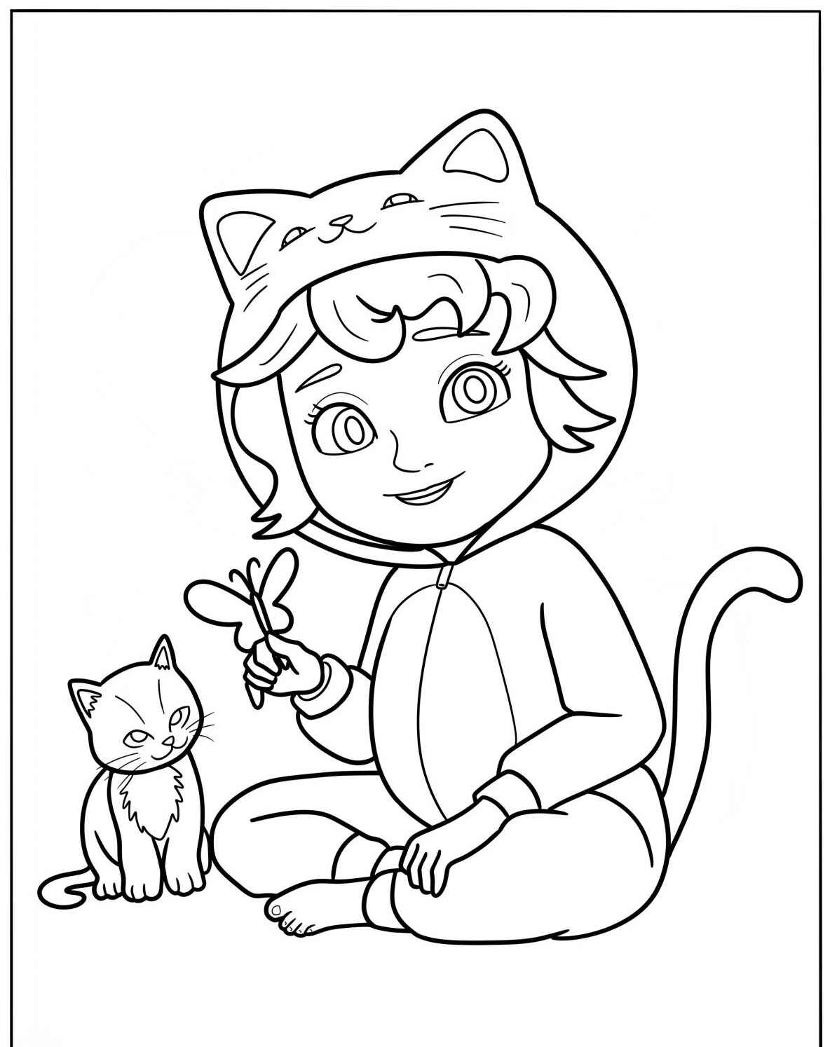 Desenho Fofo de uma criança com fantasia de gato