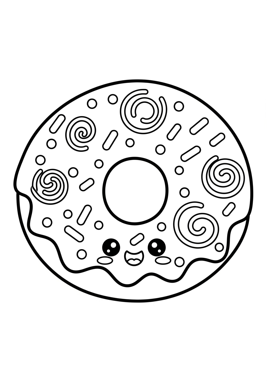 Desenho Fofo de um donut com rosto feliz para colorir