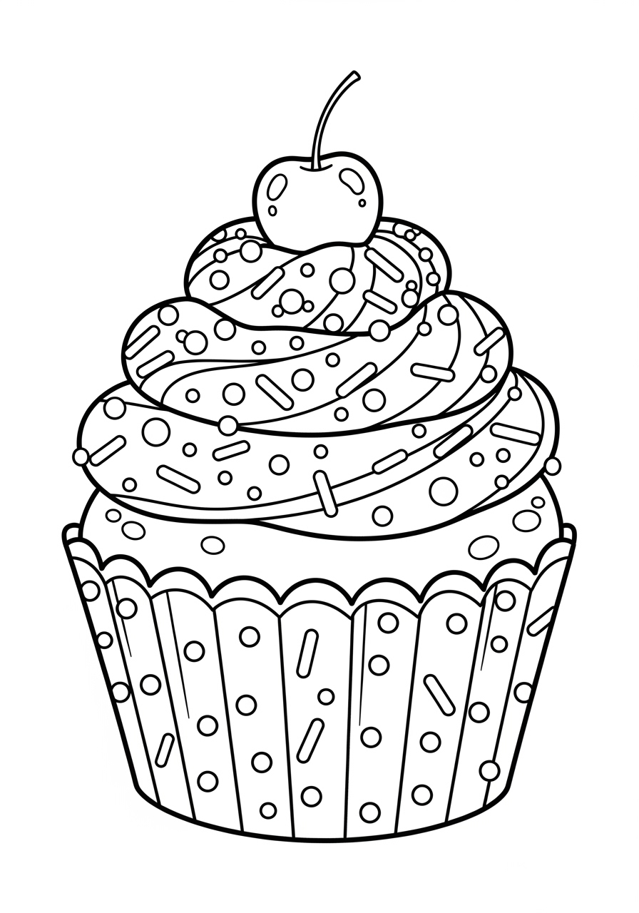 Desenho Fofo de um cupcake com granulado para colorir