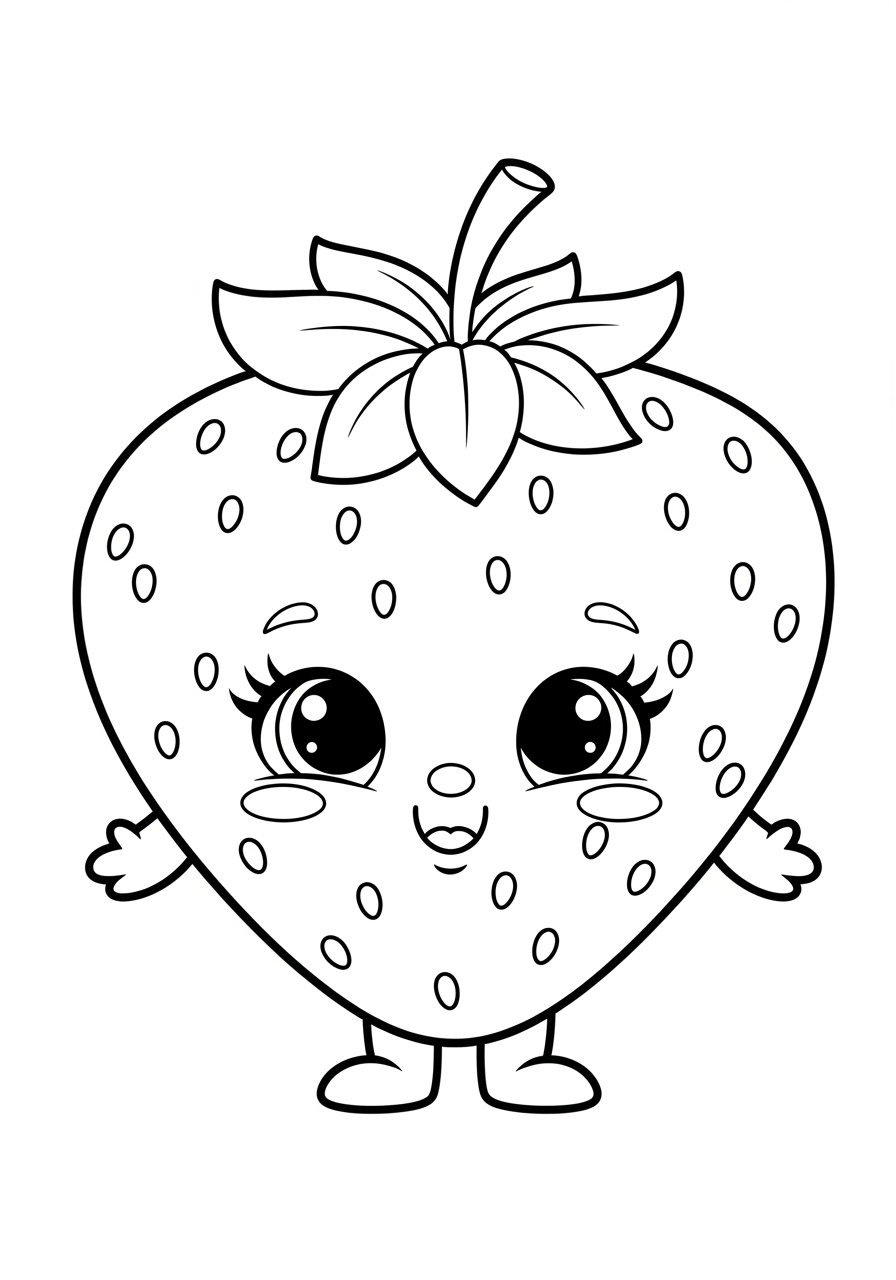 Desenho Fofo de um morango sorridente para colorir e imprimir