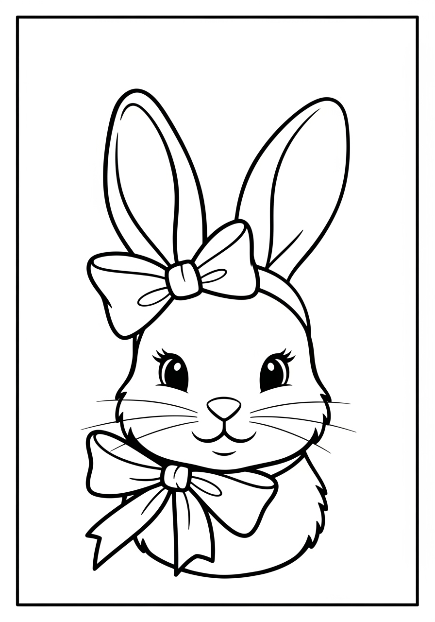 Desenho Fofo de um coelho com laço para colorir e imprimir