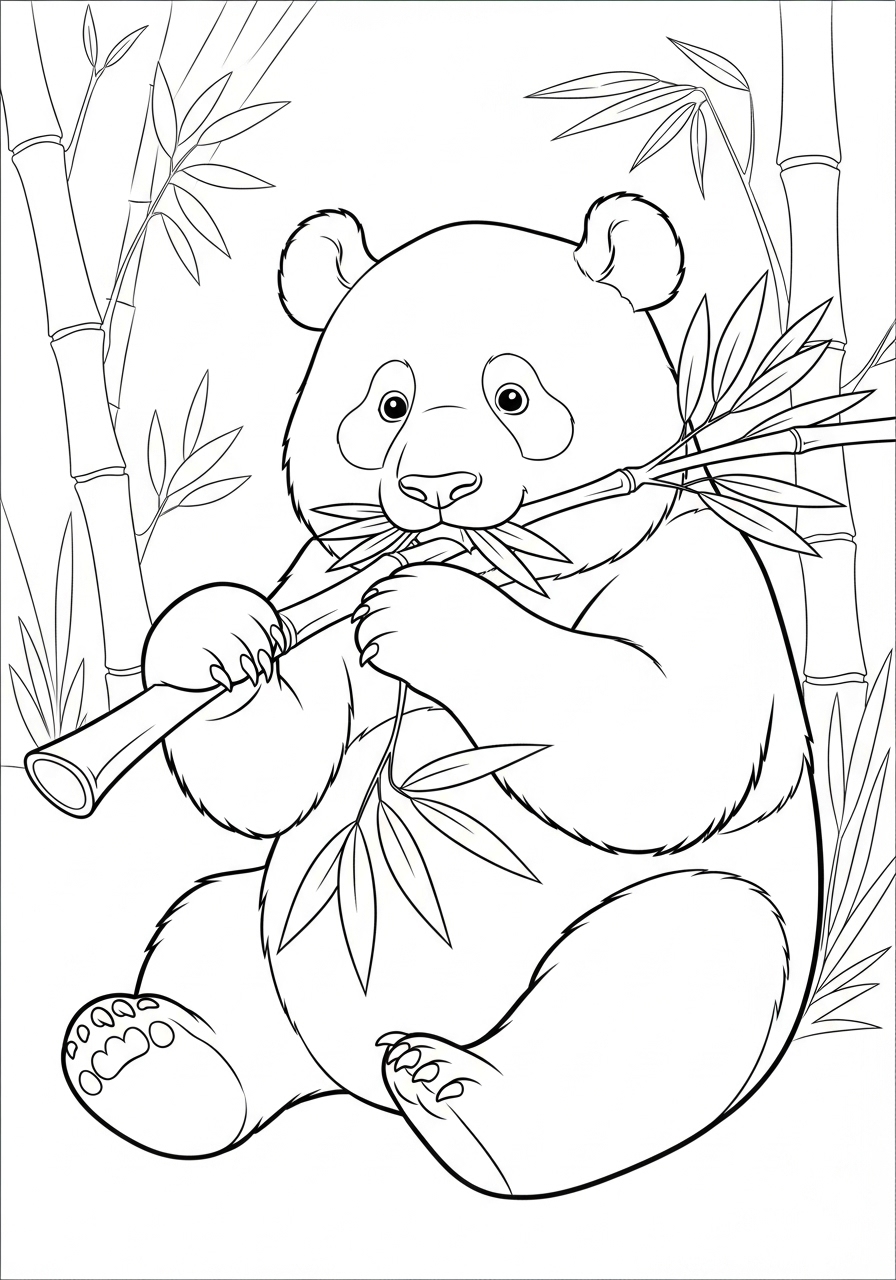 Desenho Fofo de um panda comendo bambu para colorir