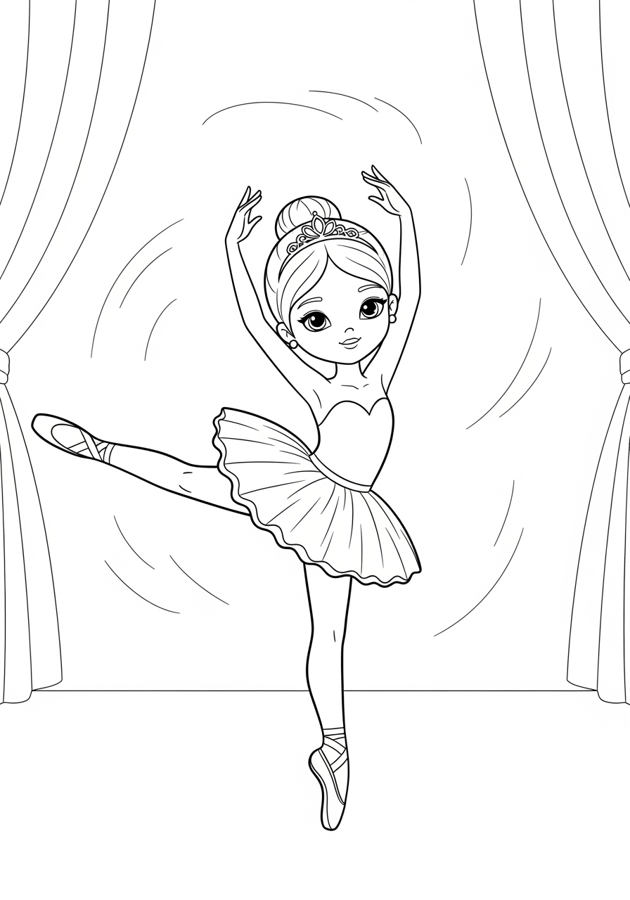 Desenho Fofo de uma bailarina dançando para colorir e imprimir