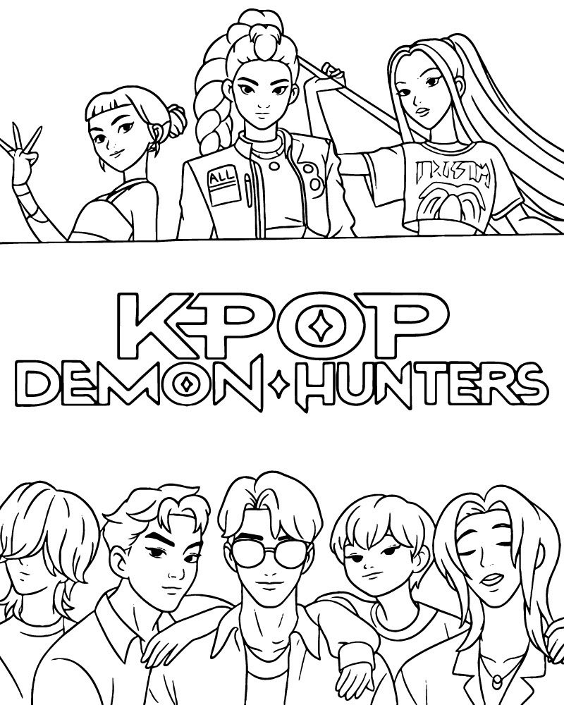 Desenho das Guerreiras K-Pop posando para imprimir e colorir