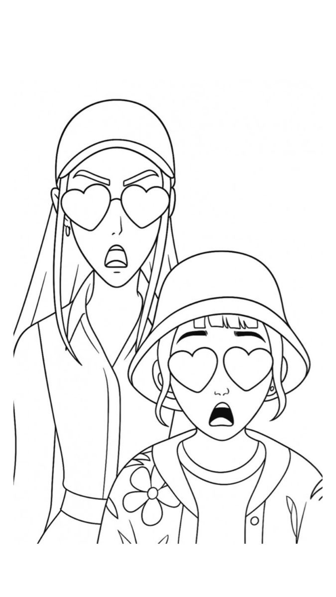 Desenho das Guerreiras K-Pop em óculos de coração para colorir